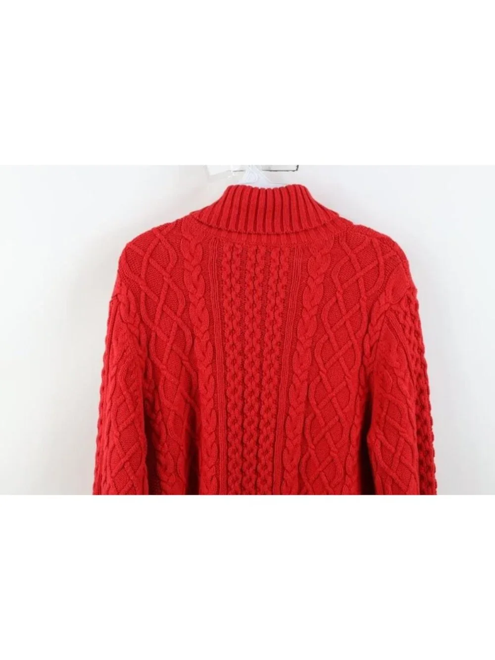 Vintage Lands End Womens XL Chunky Cable Knit Fisherman Turtleneck Sweater Red